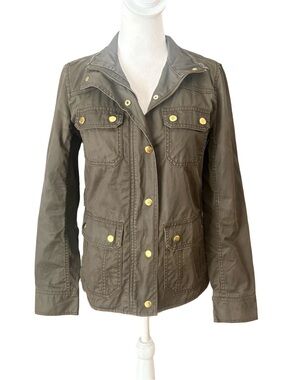 J Crew The Downtown Field Jacket Waxed Utility Mossy Olive Brown Womens Size XS